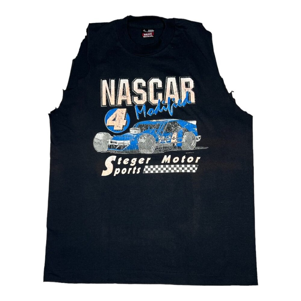 Vintage NASCAR Modified Cut Off Shirt Single Stitch Steger Motor Sports Size L